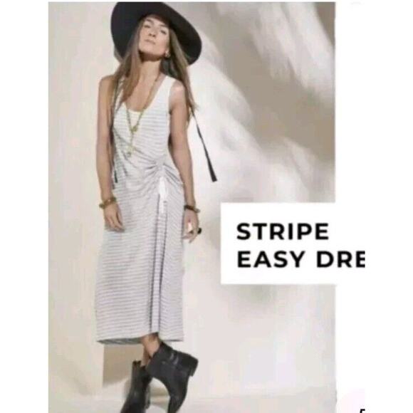 Cabi Stripe Stretch Knit Easy Midi Dress #5974 Gray stripe NWT New French Terry - Picture 2 of 7